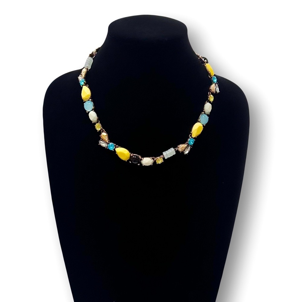 LOFT | Brass Blue & Yellow Stone and Gemstone Collar Necklace | NWT - Picture 4 of 9